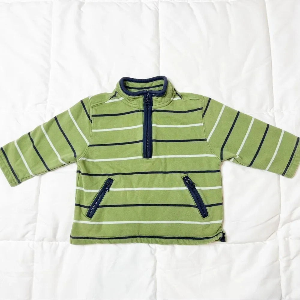 Janie and Jack Green & Navy Quarter Zip Baby 12-18 Month Shirt
